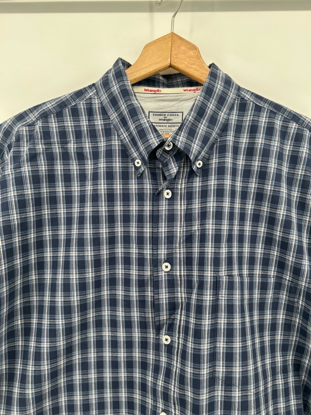 Wrangler Timber Creek Shirt Mens 2XL Blue Plaid Short Sleeve Button Up Work - Picture 2 of 7